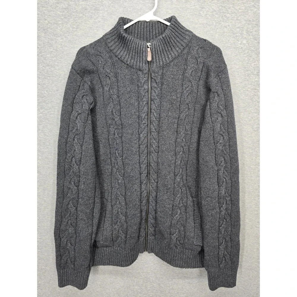 Marled Reunited Clothing Gray Cable Knit Full Zip Sweater Mock Neck XL Unisex